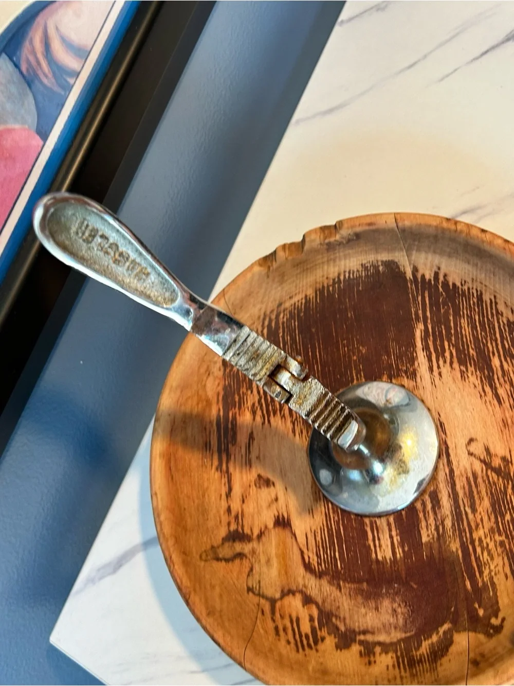 Hellerware Danish round Wood Nut Bowl with Chrome Attached Mechanical cracker